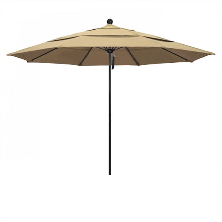 California Umbrella 11' Black Aluminum Market Patio Umbrella, Pacifica Beige 194061333853